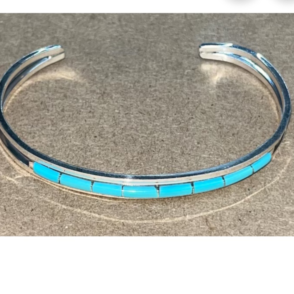 Turquoise and Silver Native American Zuni Cuff Bracelet